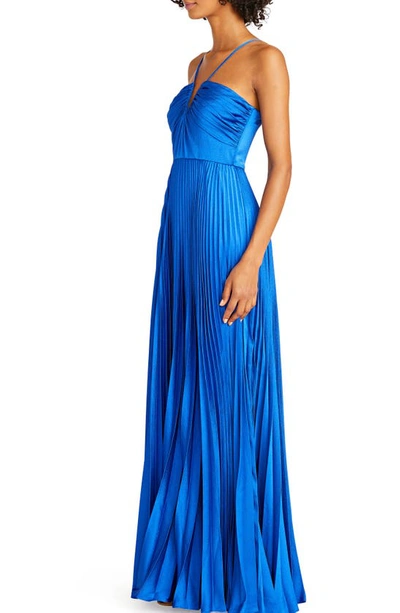 Shop ml Monique Lhuillier Pleated Satin Gown In Mineral Blue