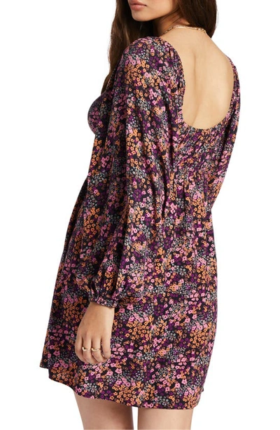 Shop Roxy Sweetest Shores Floral Long Sleeve Babydoll Dress In Anthracite Floral Daze
