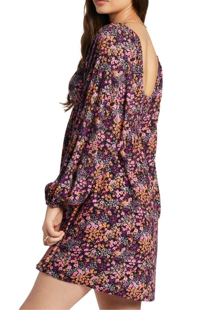 Shop Roxy Sweetest Shores Floral Long Sleeve Babydoll Dress In Anthracite Floral Daze