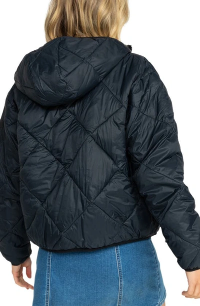 Shop Roxy Wind Swept Quilted Zip-up Hooded Jacket In Anthracite