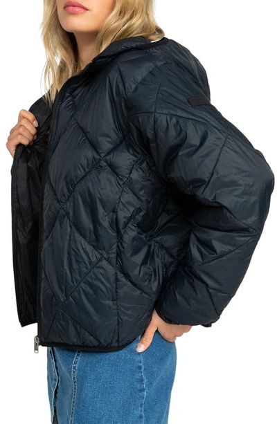 Shop Roxy Wind Swept Quilted Zip-up Hooded Jacket In Anthracite