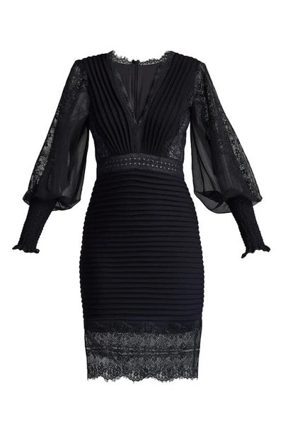 Shop Tadashi Shoji Lace Detail Long Sleeve Cocktail Dress In Black