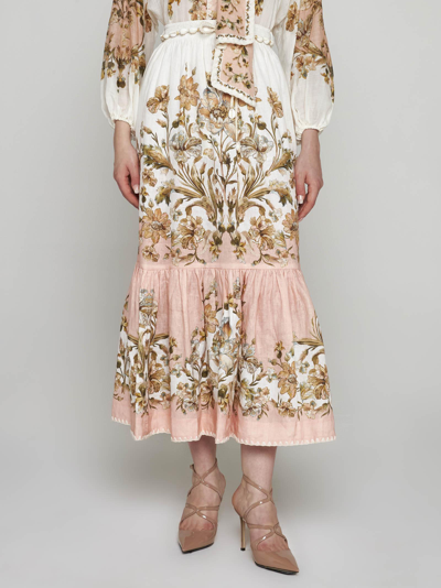 Shop Zimmermann Chintz Print Linen Maxi Skirt In Rosa