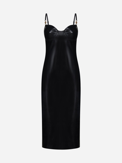 Shop Versace Latex Midi Dress In Nero