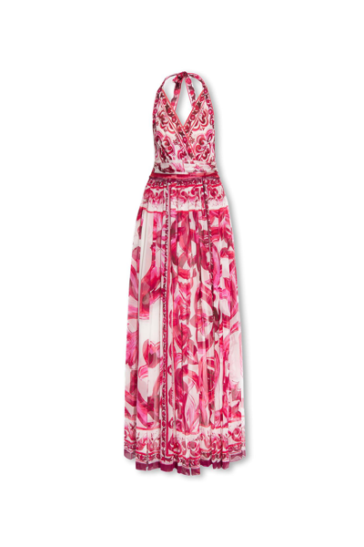 Shop Dolce & Gabbana Silk Maxi Dress In Fucsia