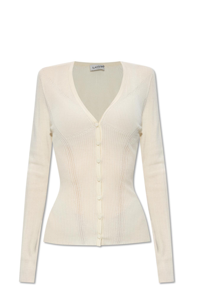 Shop Lanvin Cardigan With Long Sleeves In Neutro