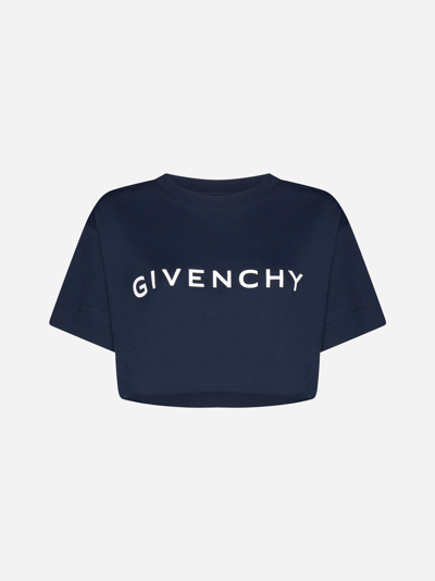 Shop Givenchy Logo Cotton Cropped T-shirt In Blu
