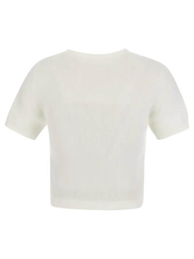 Shop Maison Margiela Fluffy Knit Cropped Top In Bianco