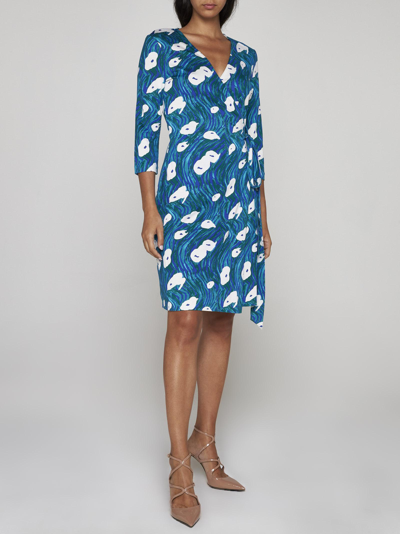 Shop Diane Von Furstenberg Julian Print Viscose Wrap Dress In Blue/green