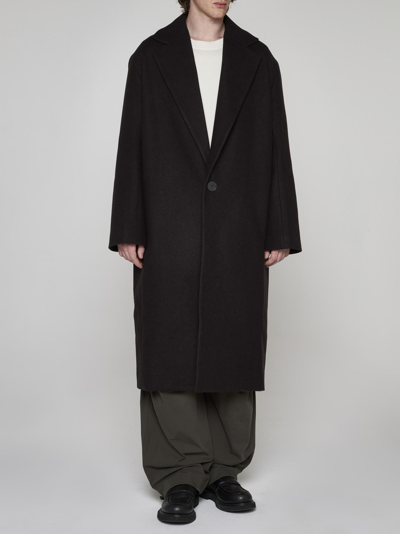 Shop Studio Nicholson Wool-blend Single-breasted Overcoat In Brown