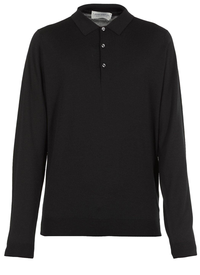 Shop John Smedley Belper Buttoned Knitted Polo Shirt In Black