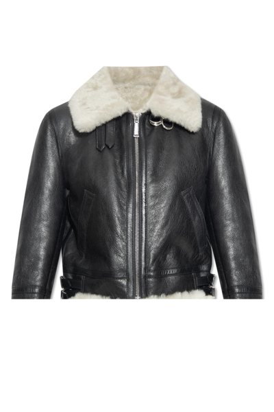 Shop Dsquared2 Shearling Jacket With Logo In Black