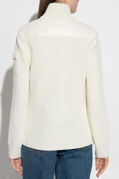 Shop Moncler Cardigan With Down Front In White