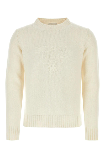 Shop Prada Ivory Wool Blend Sweater In White