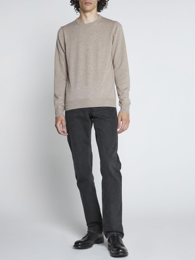 Malo Ribbed Crewneck Sweater With Long Sleeves In Beige