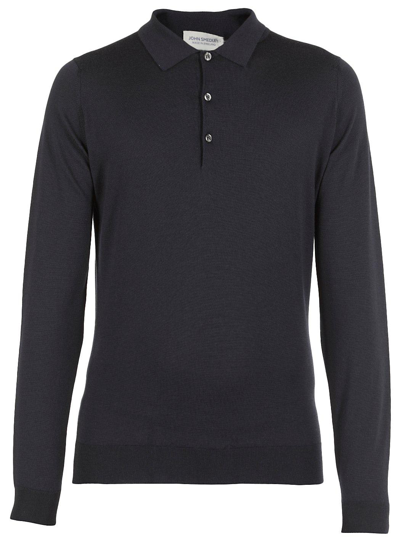 Shop John Smedley Belper Buttoned Knitted Polo Shirt In Navy