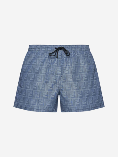 Shop Fendi Ff Print Swim Shorts In Blu