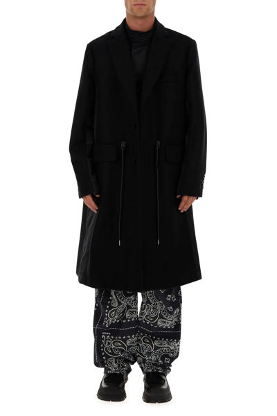 Shop Sacai Black Wool Coat