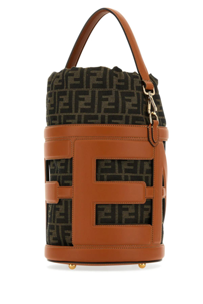 Shop Fendi Embroidered Leather And Jacquard Medium Step Out Bucket Bag In Brown