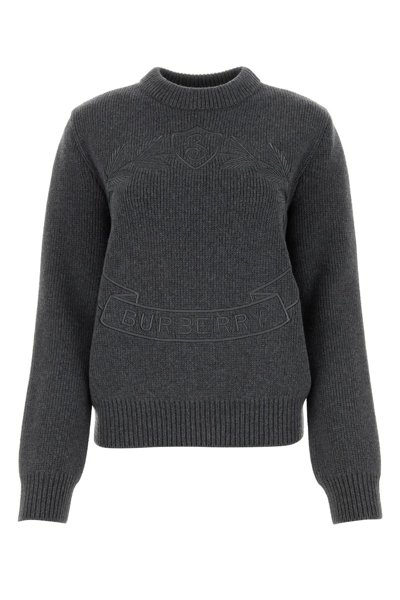 Shop Burberry Dark Grey Wool Blend Sweater