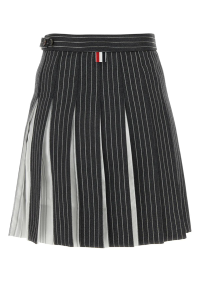 Shop Thom Browne Embroidered Wool Mini Skirt In Grey