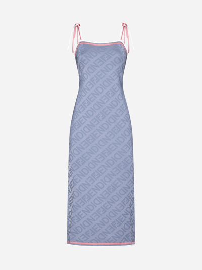 Shop Fendi Mirror Motif Viscose Long Dress In Violet