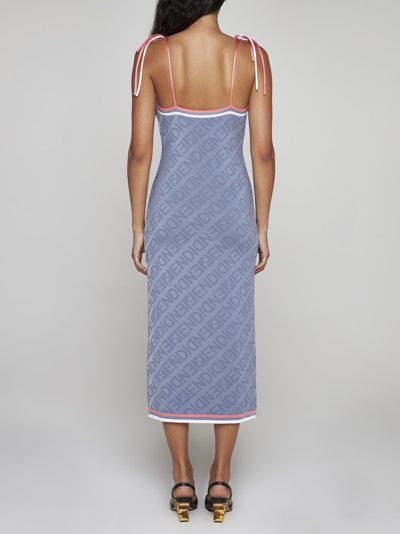 Shop Fendi Mirror Motif Viscose Long Dress In Violet