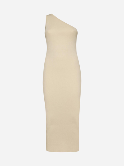 Shop Totême One-shoulder Knit Long Dress In Ivory