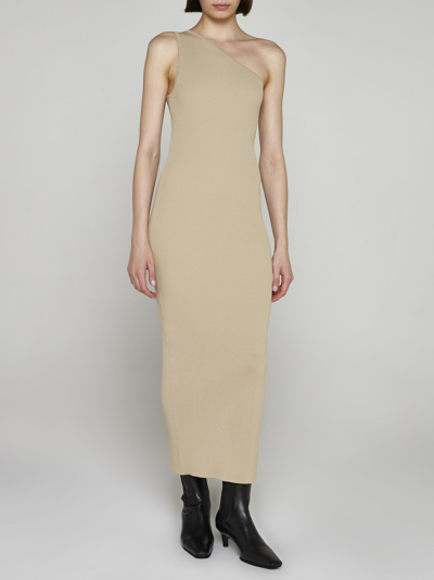 Shop Totême One-shoulder Knit Long Dress In Ivory