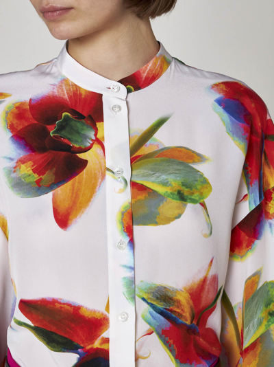 Shop Alexander Mcqueen Orchid Print Silk Shirt