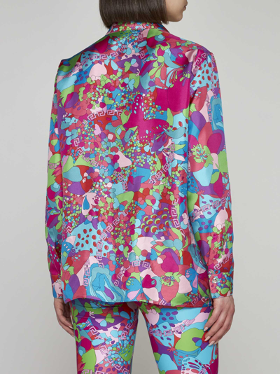 Shop Versace Dua Lipa X - Print Silk Shirt In Light Blue