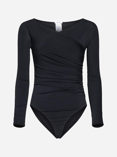 Shop Wolford Gathered Cache-coeur Jersey Bodysuit In Black