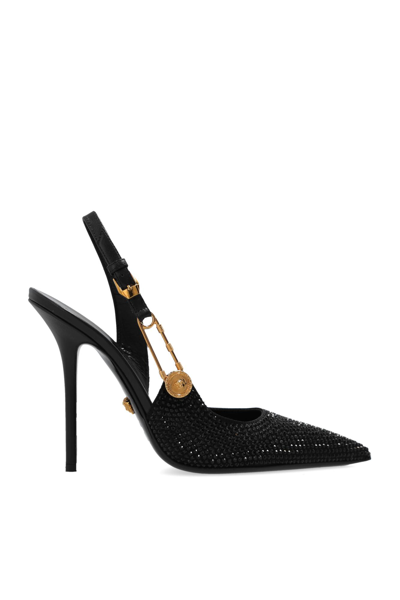 Shop Versace Embellished Pumps In Nero