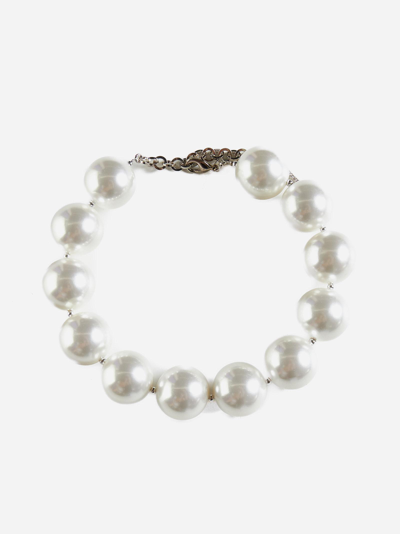 Shop Alessandra Rich Pearls Necklace In Bianco