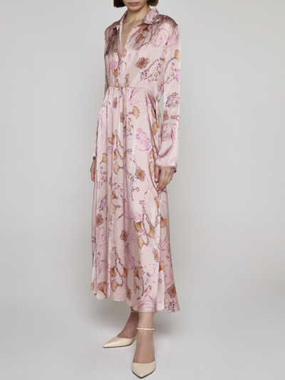 Shop Forte Forte Musa Print Silk Satin Long Dress In Pink