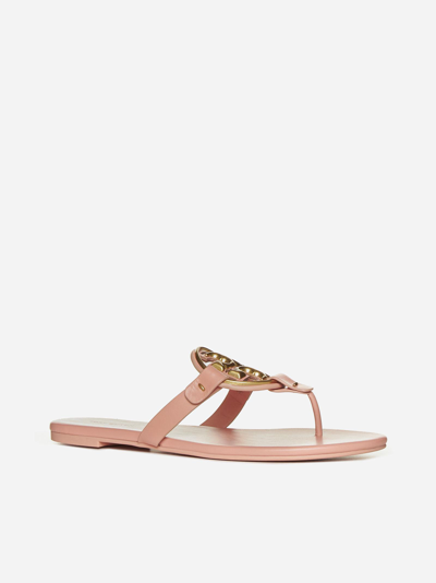 Shop Tory Burch Miller Leather Flat Sandals In Rosa