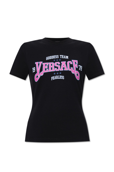 Shop Versace Printed T-shirt In Black