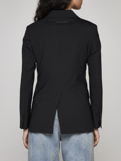 Shop Mm6 Maison Margiela Pinstriped Wool-blend Single-breasted Blazer In F Black/white