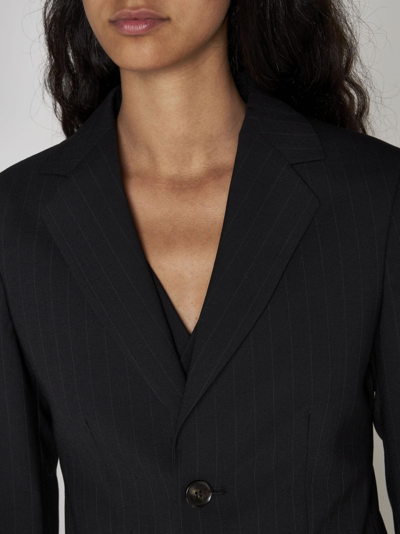 Shop Mm6 Maison Margiela Pinstriped Wool-blend Single-breasted Blazer In F Black/white