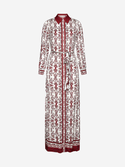 Shop Alice And Olivia Chassidy Print Viscose Maxi Shirt Dress In Off White
