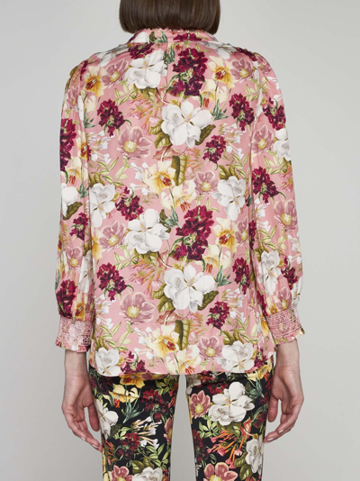 Shop Alice And Olivia Reilly Floral Print Viscose Blouse In Floral Rose