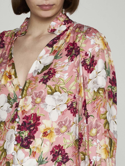 Shop Alice And Olivia Reilly Floral Print Viscose Blouse In Floral Rose