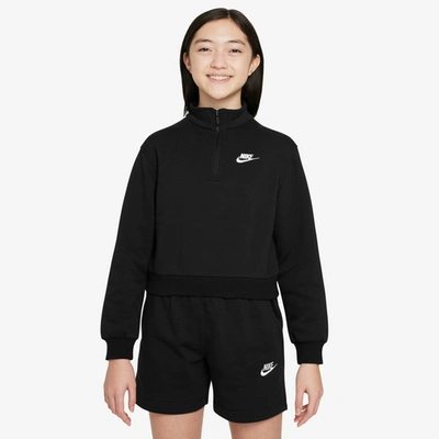 Shop Nike Girls  Dw Club Lbr Ls Half-zip Fleece Hoodie In Black/white
