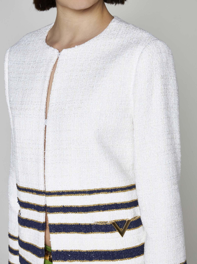 Shop Valentino Striped Tweed Jacket In Bianco