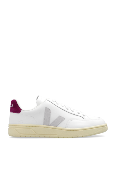 Shop Veja V-12 Leather Sneakers In Bianco
