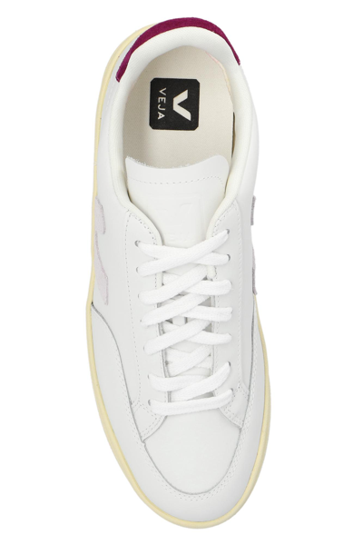 Shop Veja V-12 Leather Sneakers In Bianco