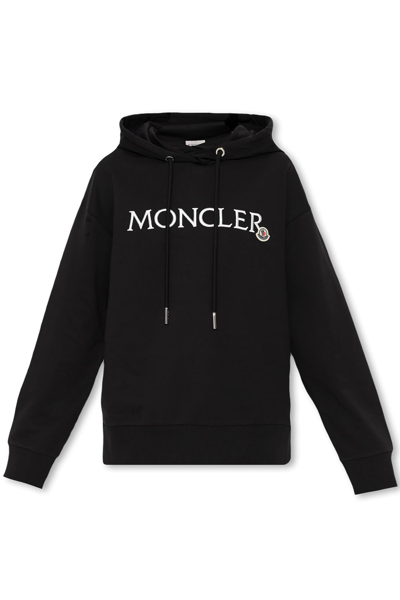 Shop Moncler Hoodie With Logo Patch In Nero
