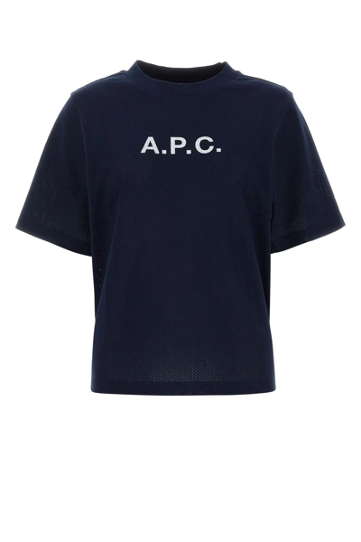 Shop Apc Navy Blue Piquet T-shirt