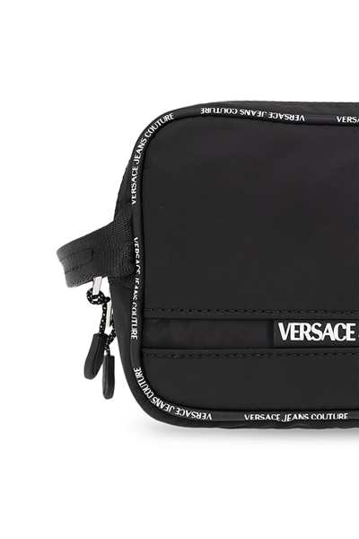 Shop Versace Jeans Couture Wash Bag With Logo In Black