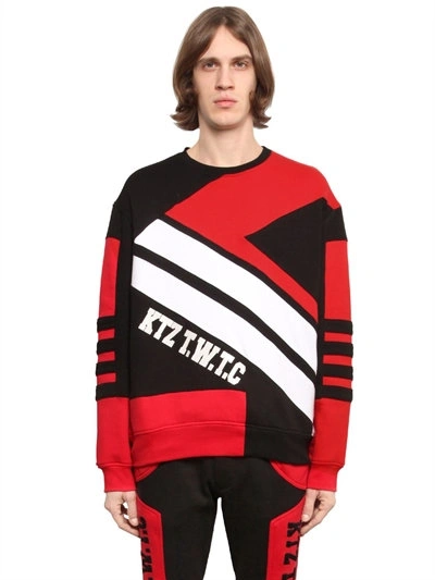 Ktz Geometric Patchwork Cotton Sweatshirt In Red/black/white